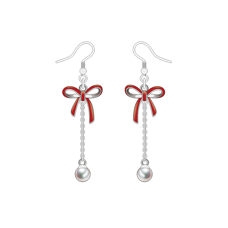 Classic Design Timeless Red Bow Silver Pearl Jewelry Set