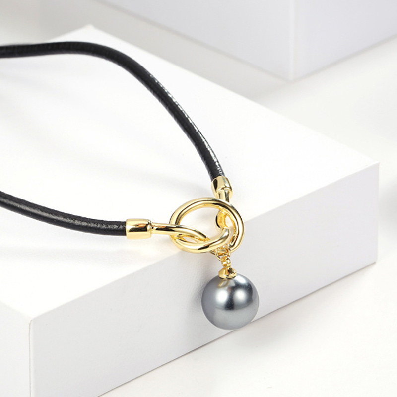 Simple Temperament Knot Pearl Leather Rope Necklace