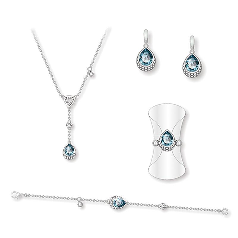 Teardrop Silver Jewelry Set with Sapphire