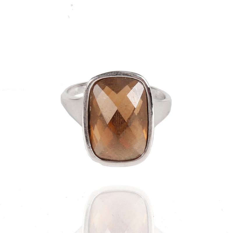 Brown Pearlescent Faceted Gem Silver Ring