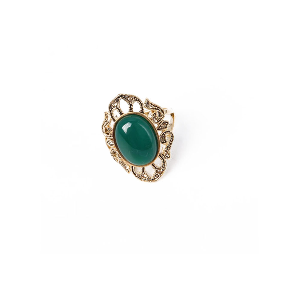 Unique Fashion Jewelry Gold Plating Ring with Dark Green Rhinestone