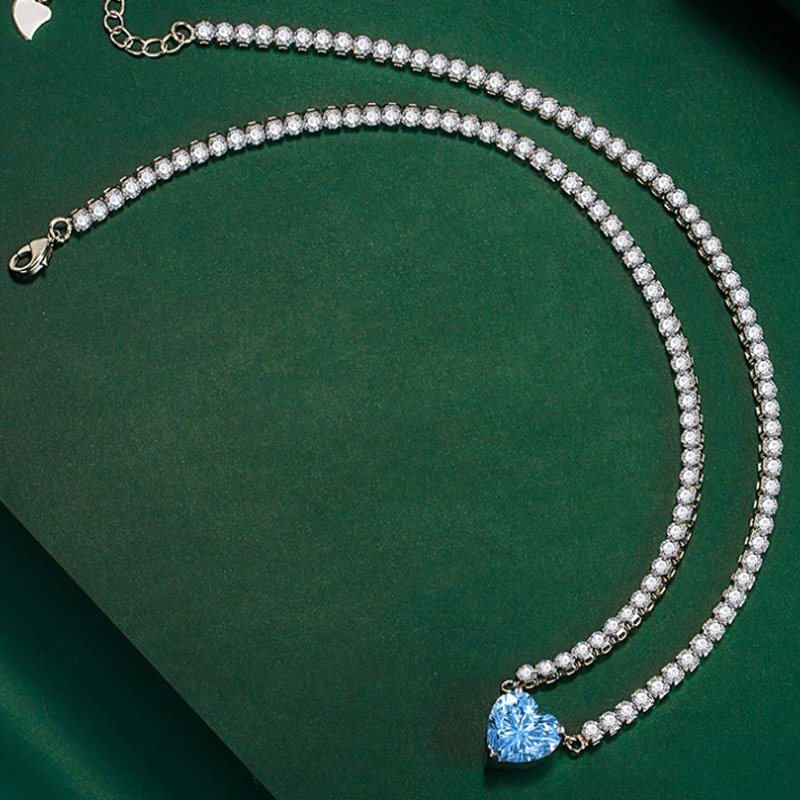 French Vintage Senior Original Niche Design Necklace Collarbone Chain Change Diamond Colored Gem Necklace