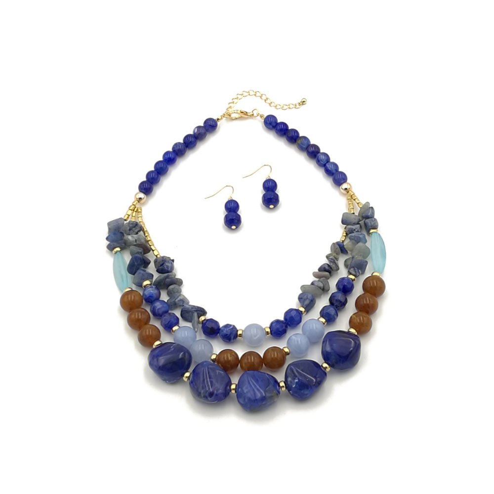 China Manufacturer Fashion Blue Bead Necklace Jewelry Set