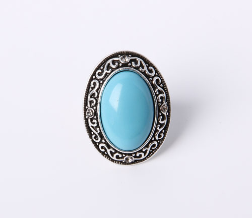 Fashion Jewelry Ring Antique Rhodium Plated with Blue Stone