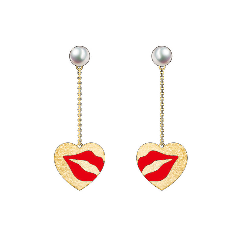 Super High Quality Gold Jewelry Red Lips Pattern Jewelry Set