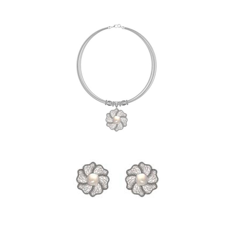 Flower Like Silver Jewelry Set with Gemstones