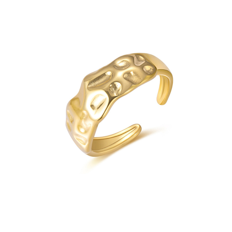 Concave and Convex Texture Ring Plated with Real Gold Cross-Border Titanium Steel Opening Ring European and American Fashion Metal Percussion Pattern Hand Jewel