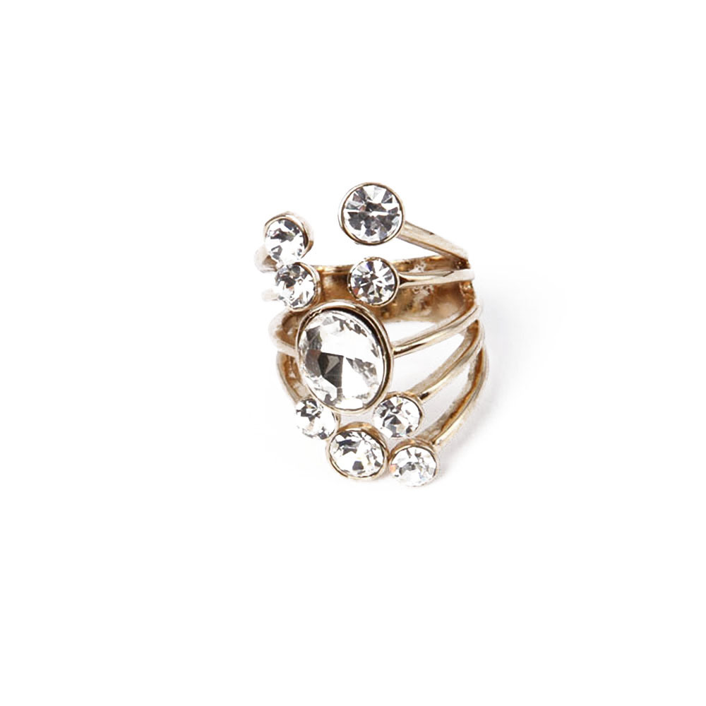 Standard Fashion Jewelry Gold Plating Ring with Transparent Rhinestone
