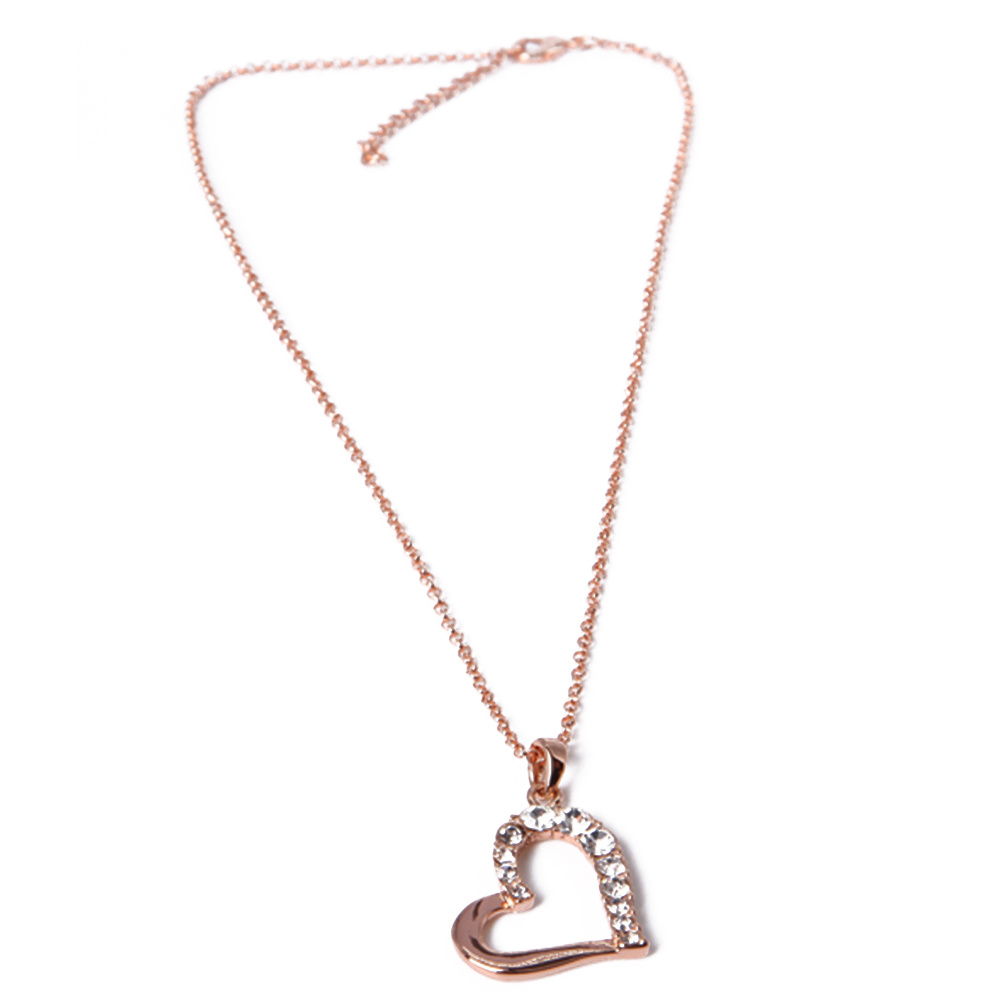 Lightweight Gold Heart Pendant Necklace with Rhinestone
