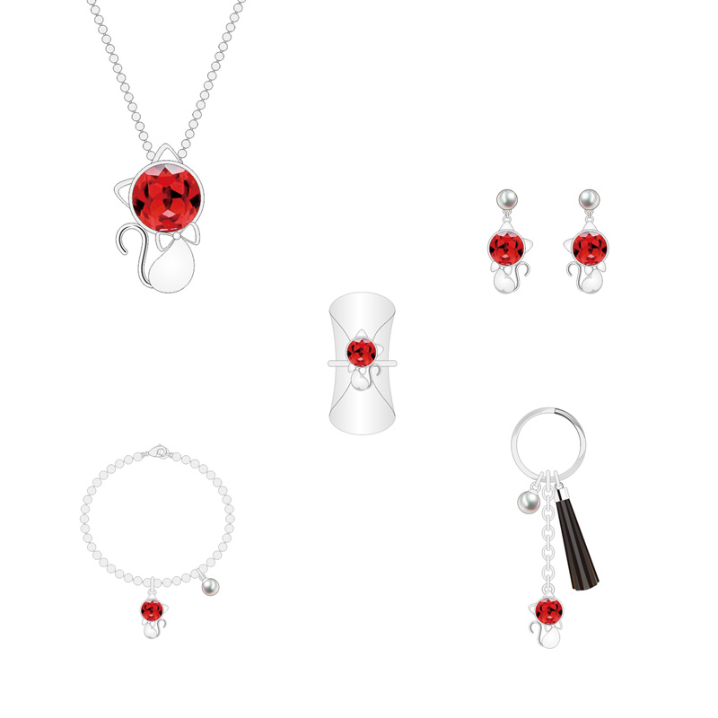 New Stylish Fashion Ruby Cute Cat Jewelry Set