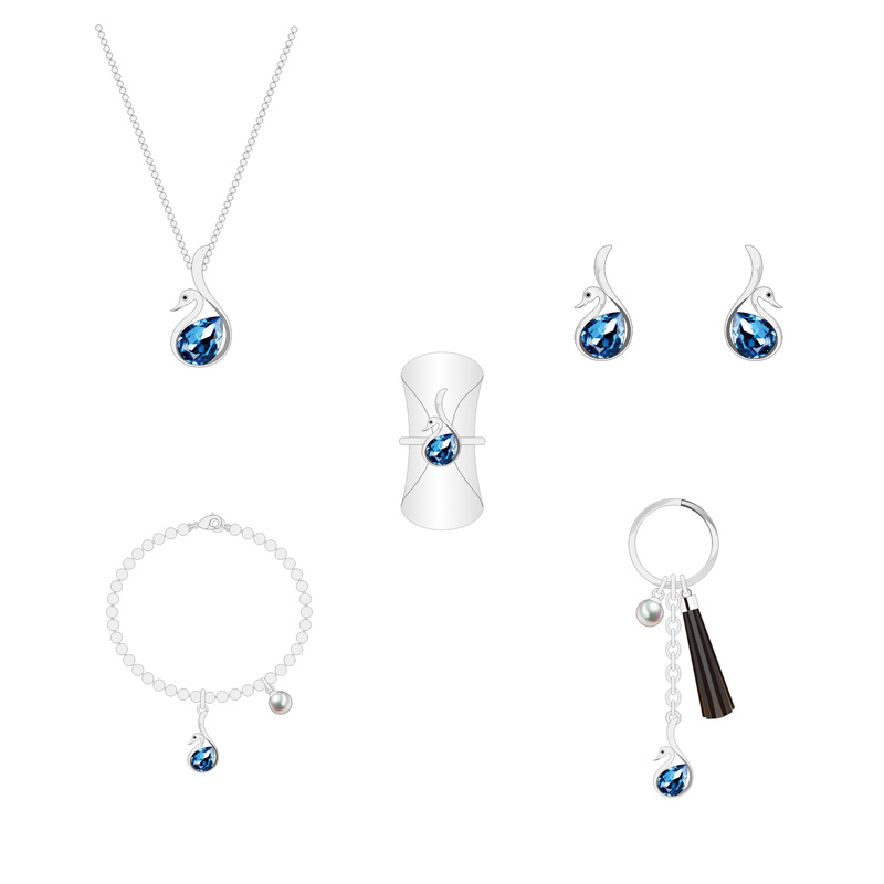 The Best Popular Sapphire Crystal Swan Jewelry Set