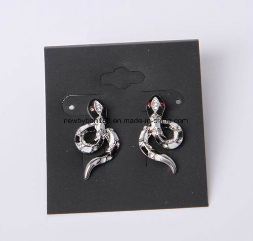 Snake Earring with Epoxy and Rhinestone in Rhodium Plated