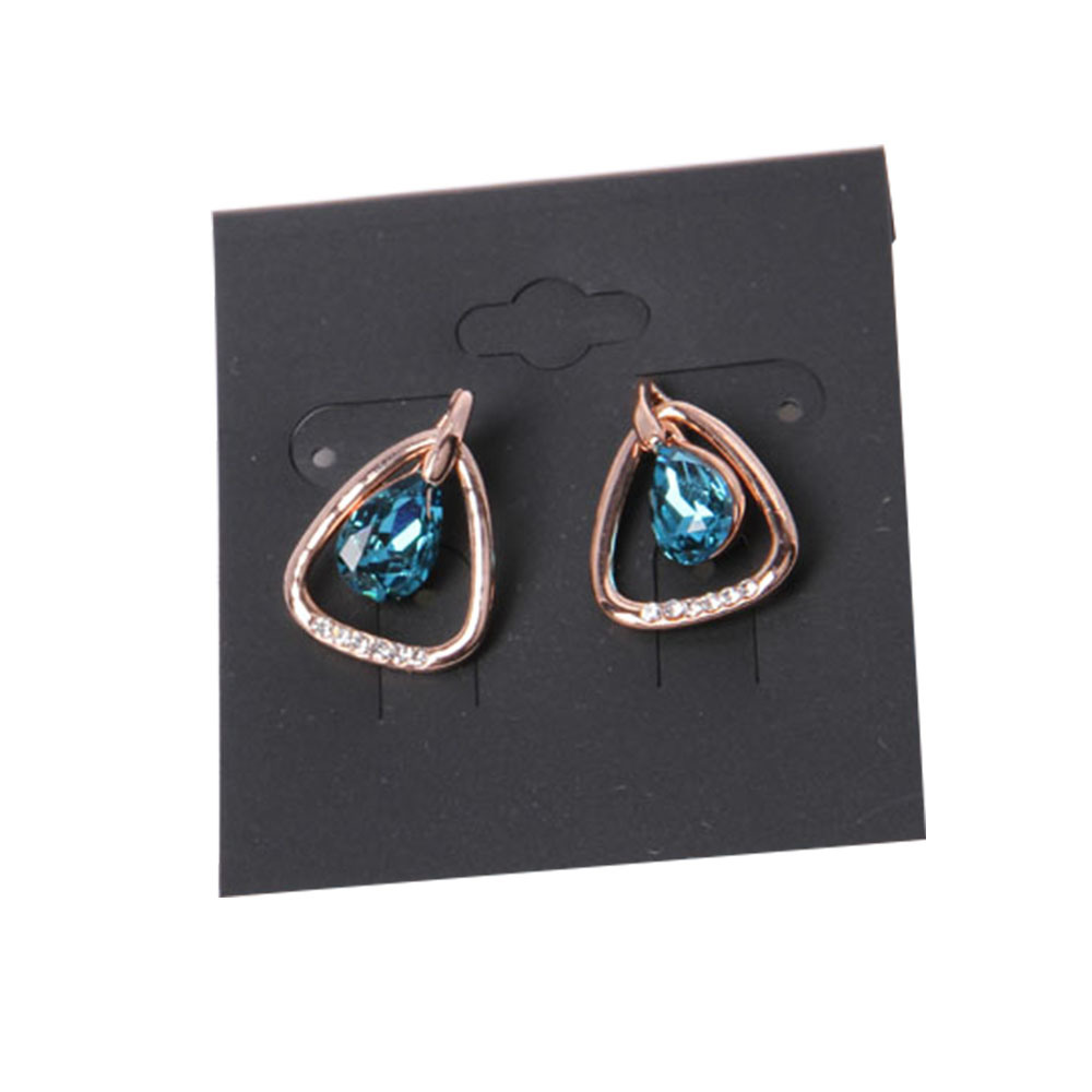 Fashion Jewelry Gold Triangle Pendant Earring with Blue Rhinestone