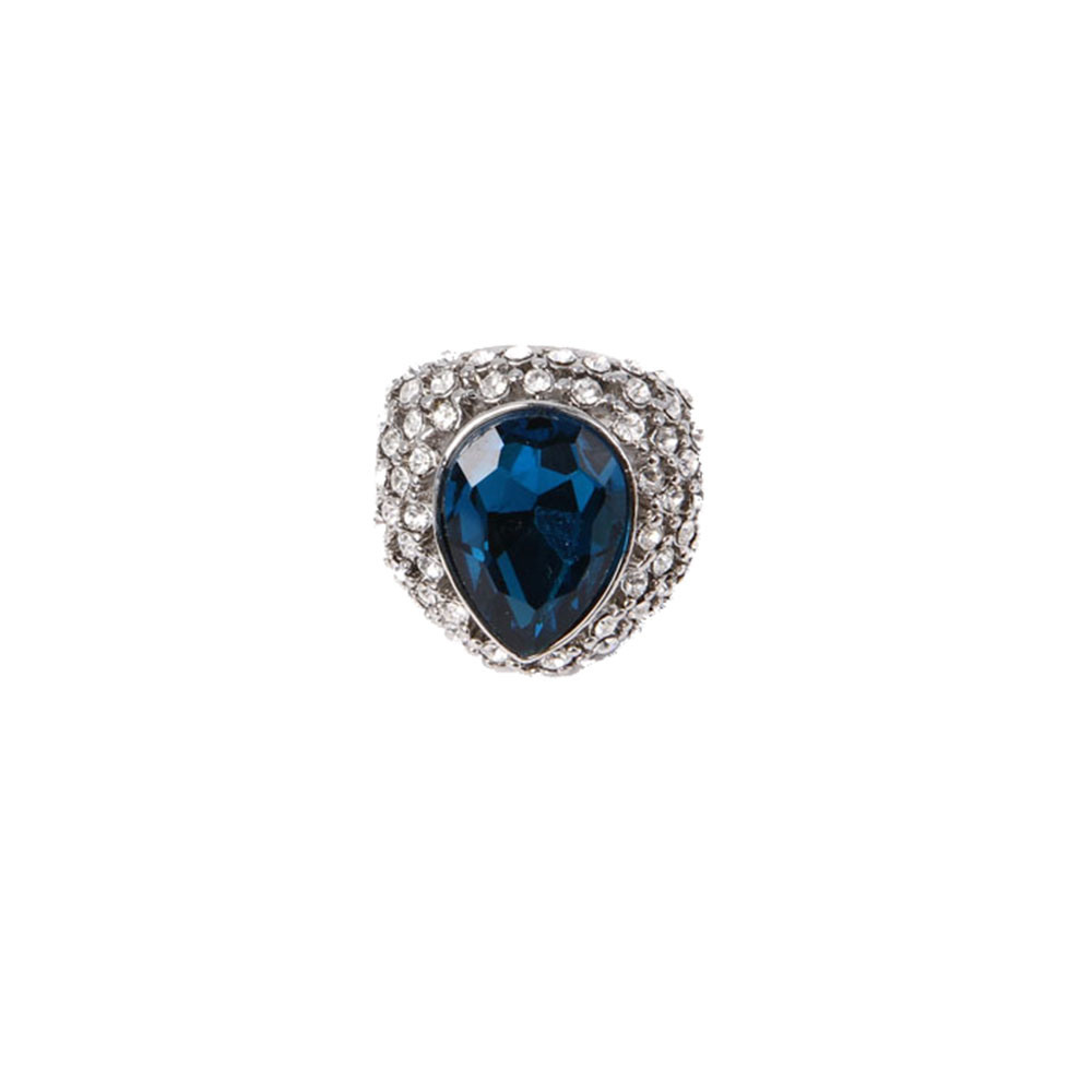 Fashion Jewelry Ring Anti-Rhodium Plated Blue Glass Stone