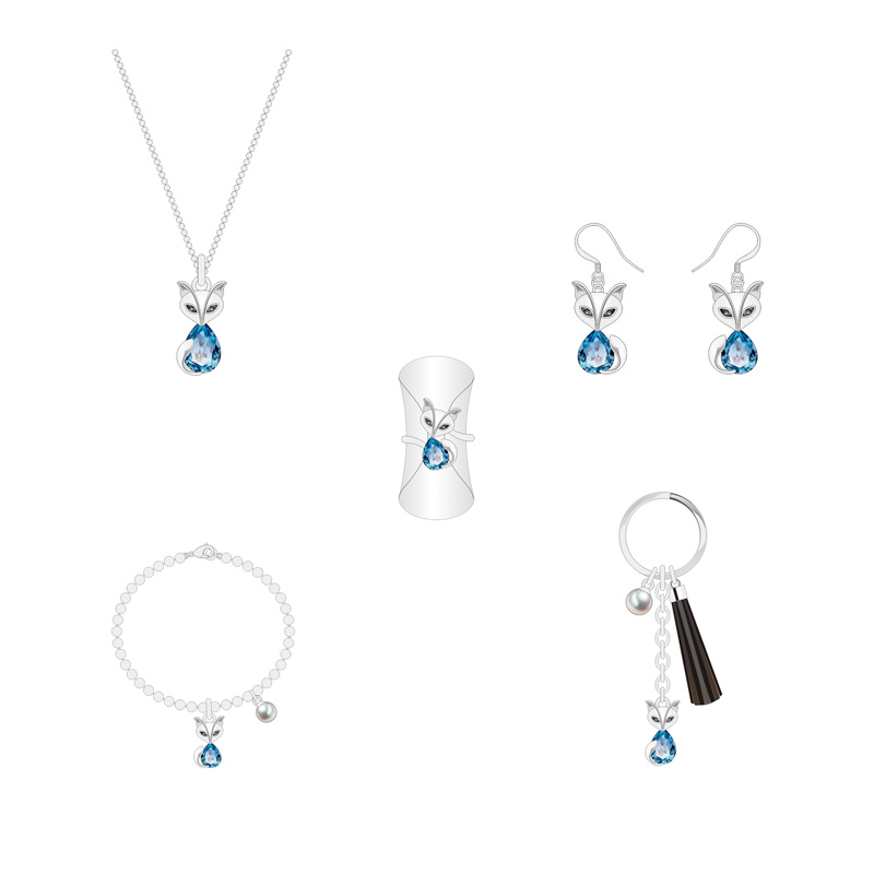 OEM Factory Wholesale Mature Temperament Blue Fox Jewelry Set for Women