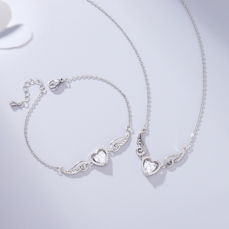 Angel Lovers Bracelet Advanced Sense Silver Necklace Two-Piece Set