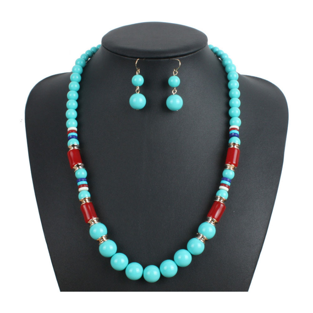 Most Popular Fashion Blue Bead Necklace Jewelry Set