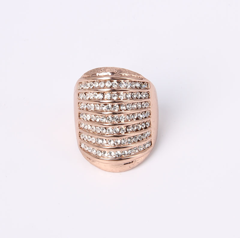 Rose Gold Fashion Jewelry Ring with Glass Stones and Rhinestones