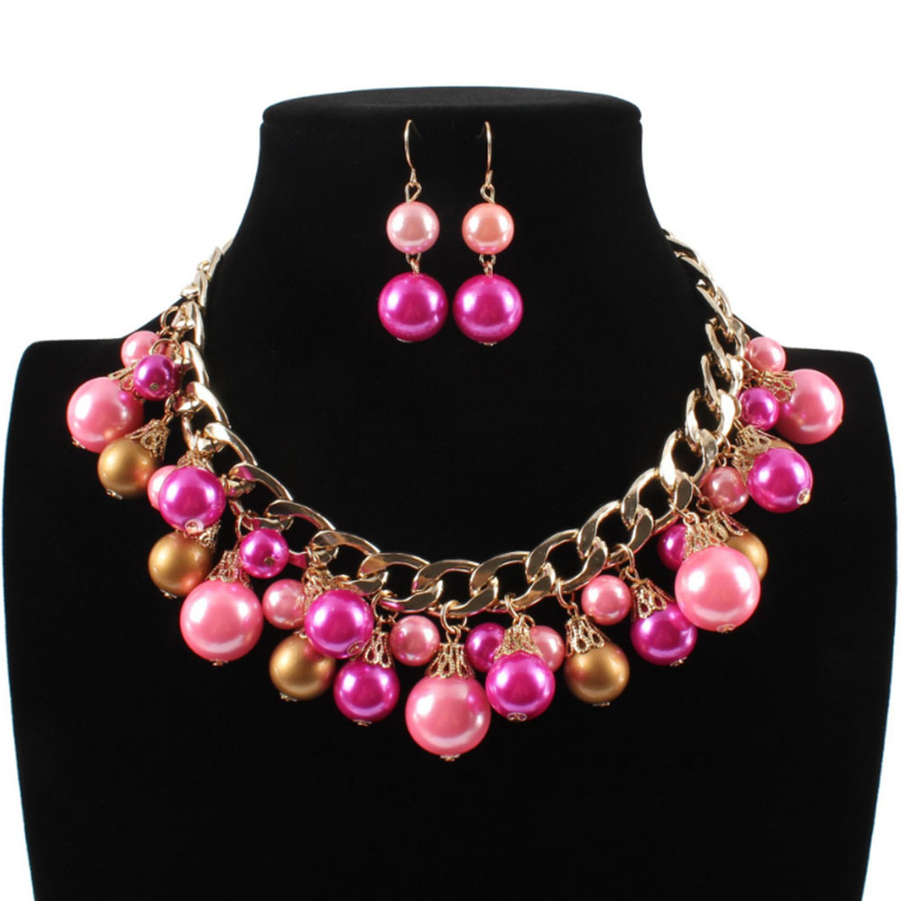 Most Popular Fashion Pink Bead Necklace Jewelry Set