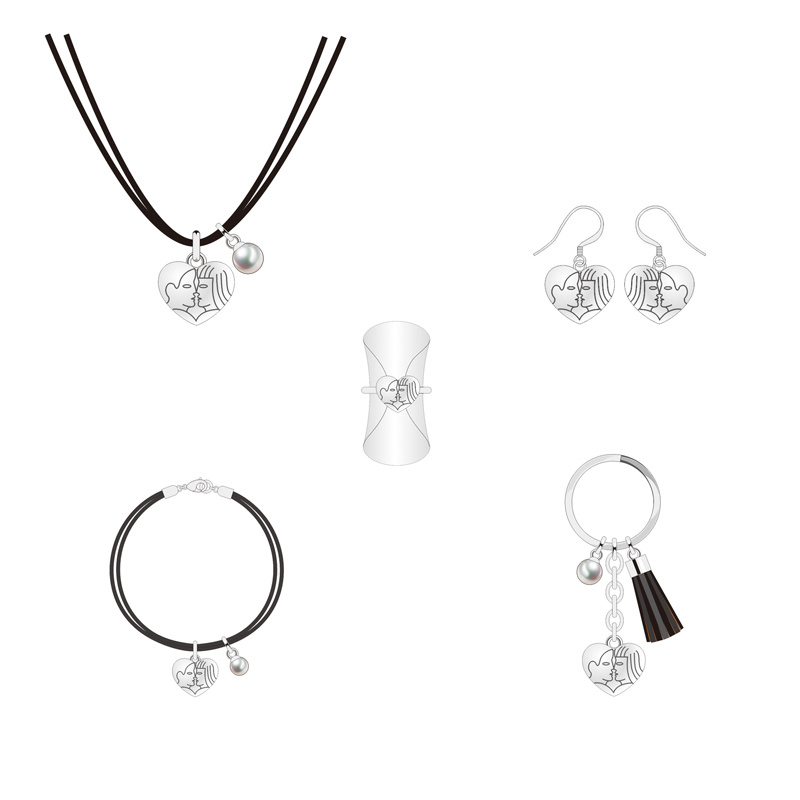 Simple Classic Design Heart-Shaped Loving Couple Commemoration Jewelry Set