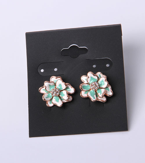 Fashion Jewelry Earring Flower Shape with Enamel and Rhinestone Rose Gold Plated
