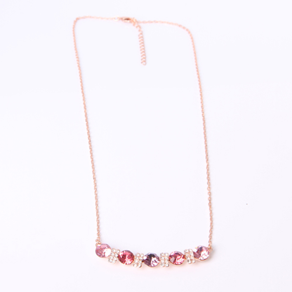 Fashion Jewelry Gold Pendant Necklace with Pink Sterling Rhinestone