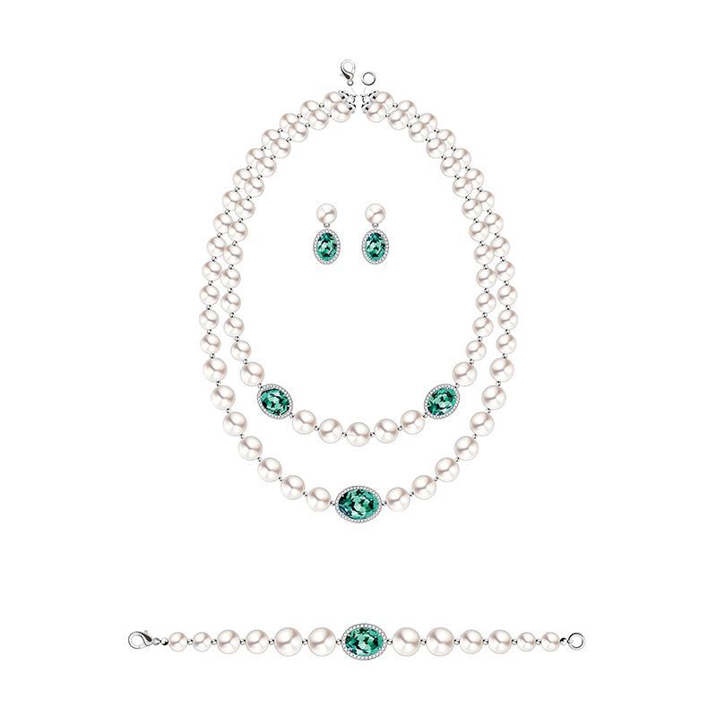 Popular Pearl Jewelry Set with Emeralds