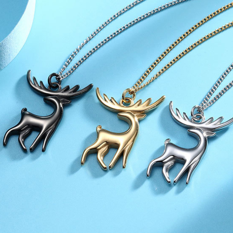 Three-Dimensional Gold Deer Pendant Necklace