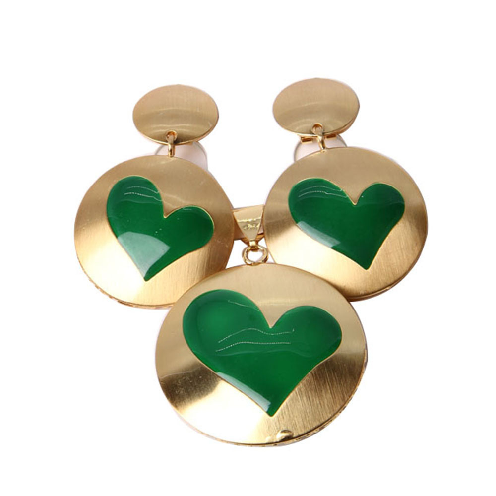 Fashion Gold Plating Roundness Shape Jewelry Set with Green Heart