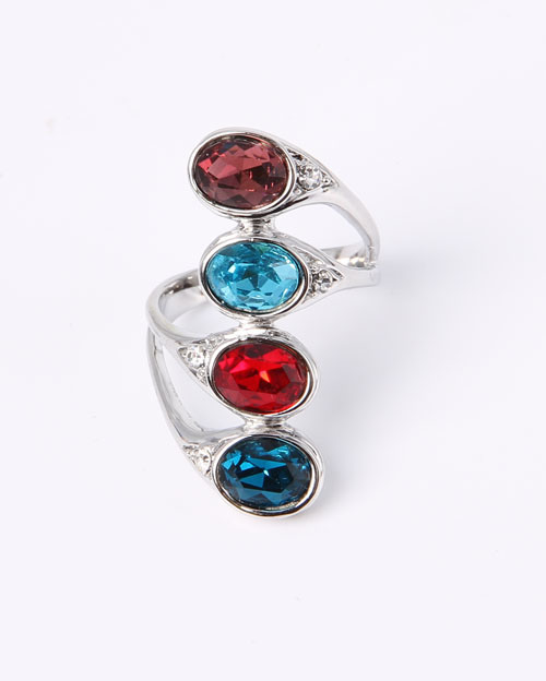 4 Colors Stones Fashion Jewelry Ring in Rhodium Plated